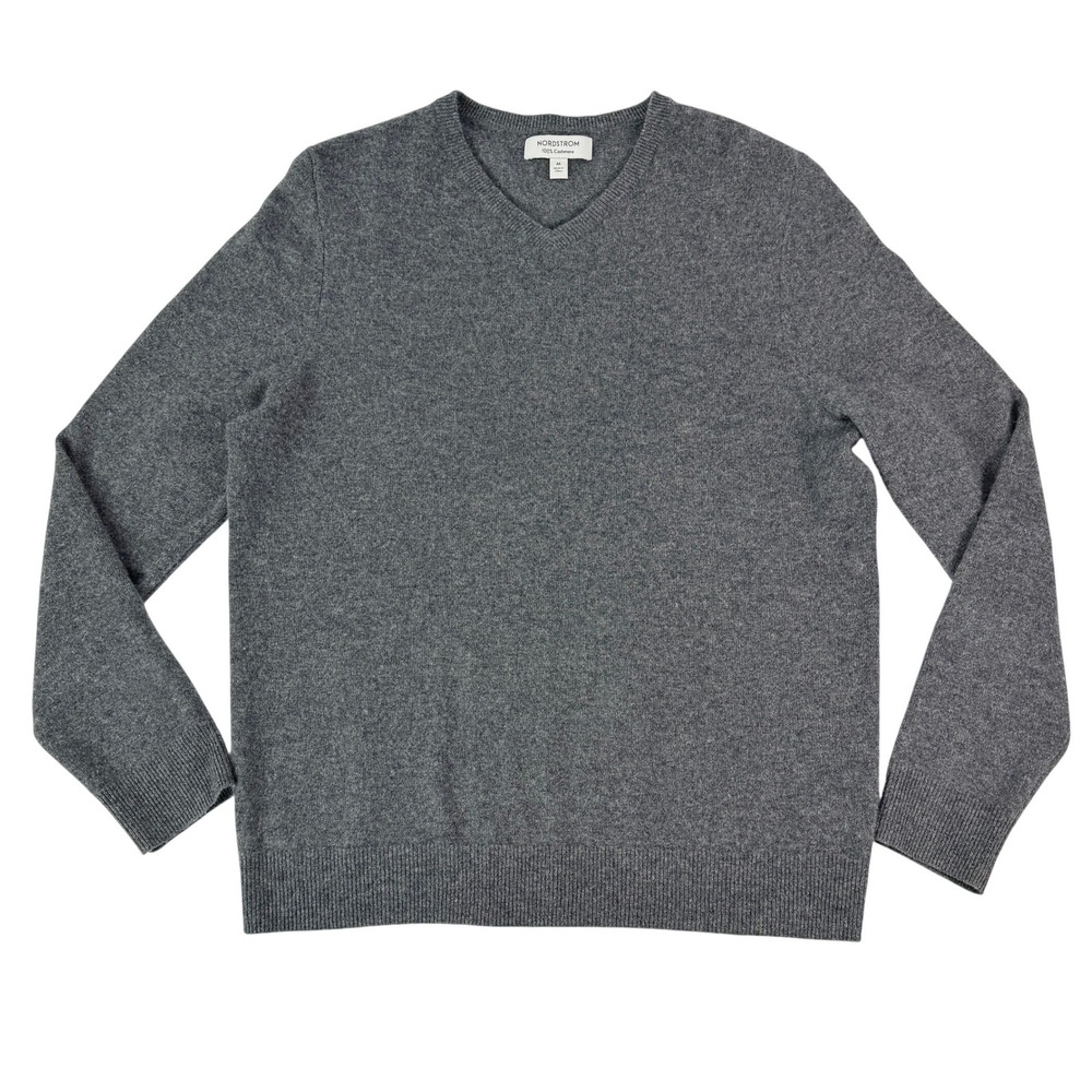 Nordstrom Mens 100% Cashmere V-Neck Sweater Gray Heather N0455888MN Size M